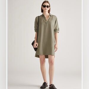 Quince Vintage Wash Tencel Roll Sleeve Tunic Dress‎ Womens Size XS Olive